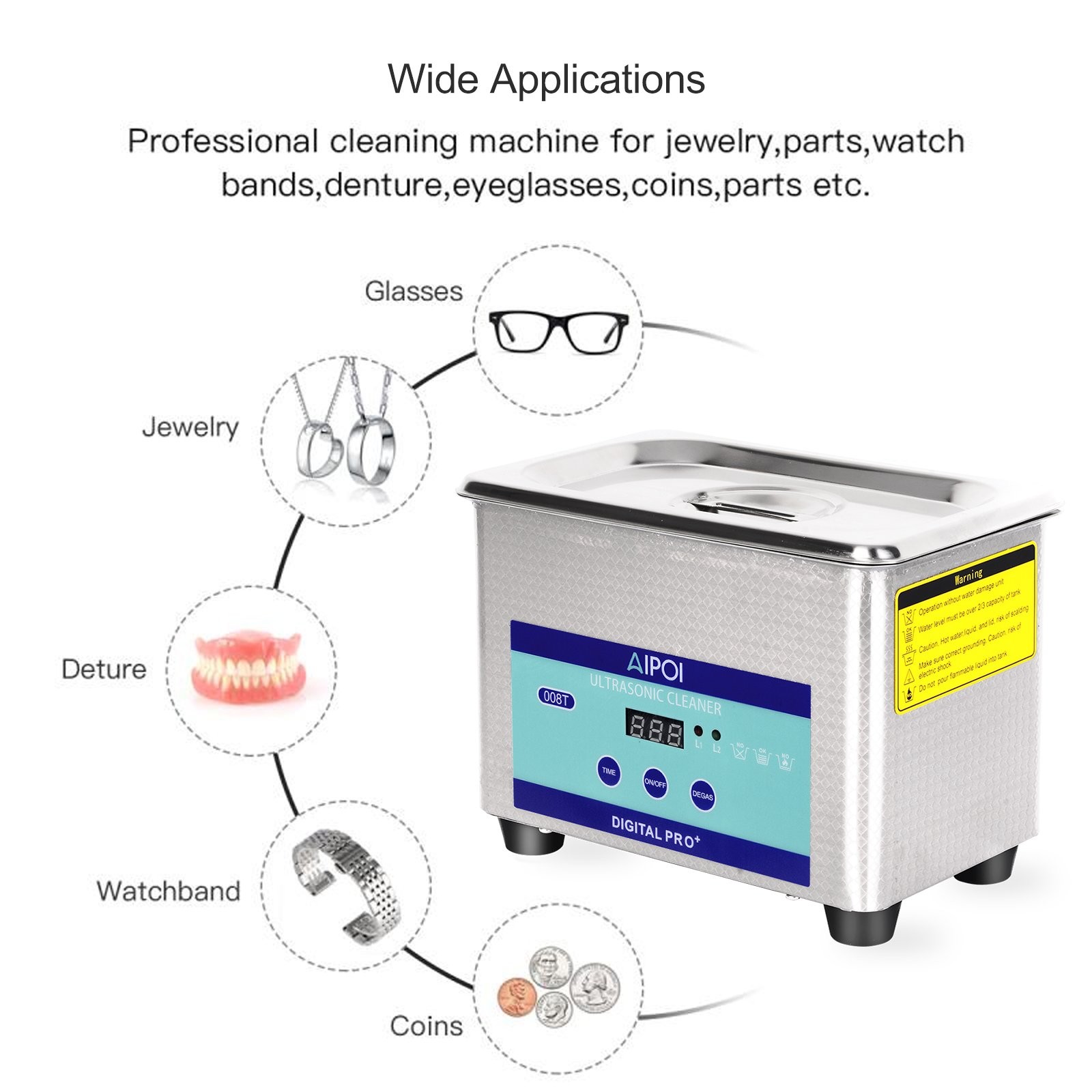 800ML Commercial Ultrasonic Cleaner Industry w/Timer Jewelry Ring Parts Glasses