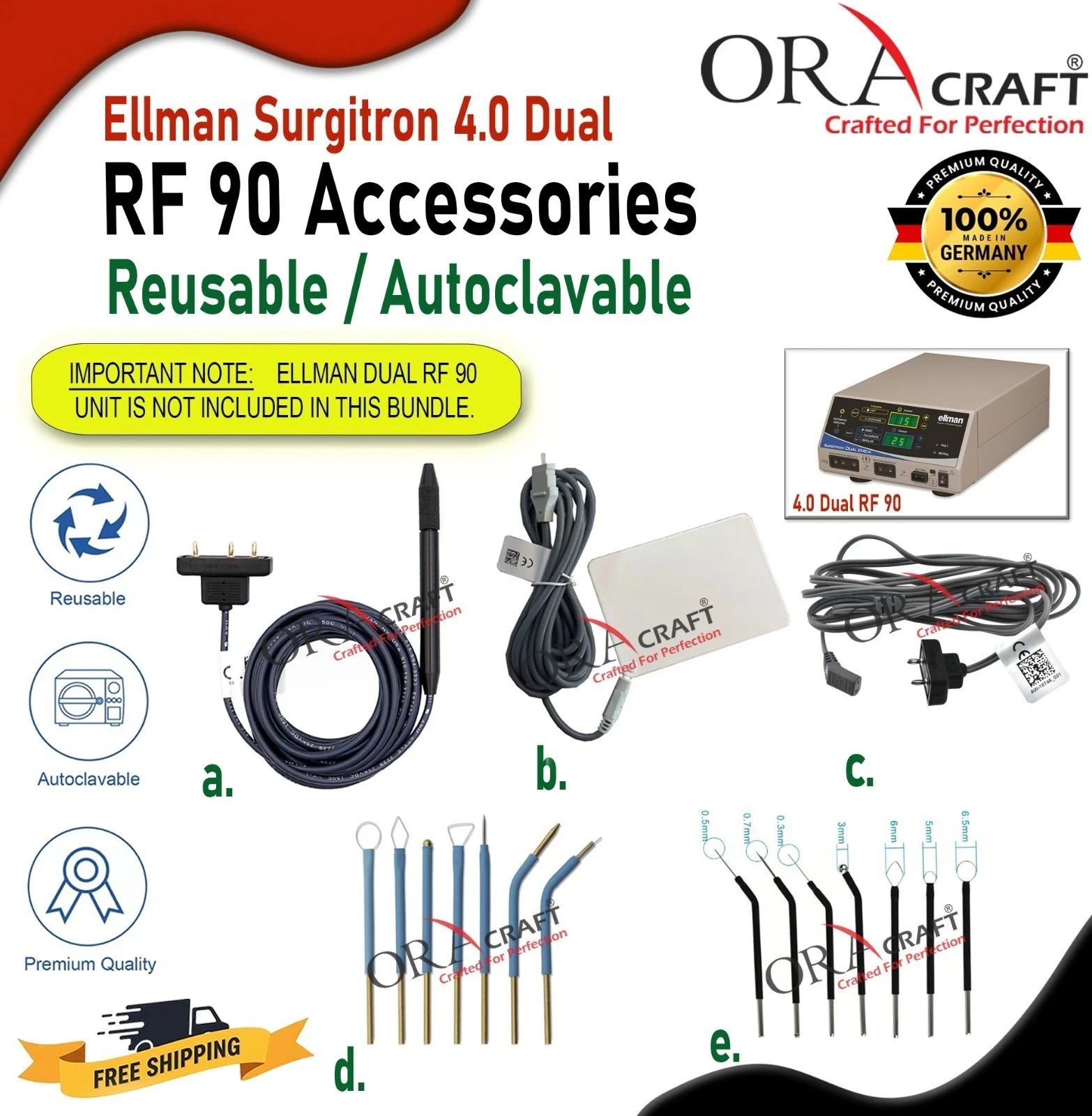 Ellman Surgitron 4.0 Dual RF 90 Accessories Reusable / Autoclavable CE