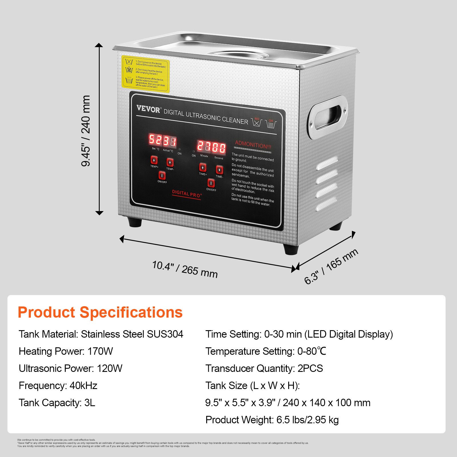 Uimoso 3L Ultrasonic Cleaner with Timer Heating Machine Digital Sonic Cleaner