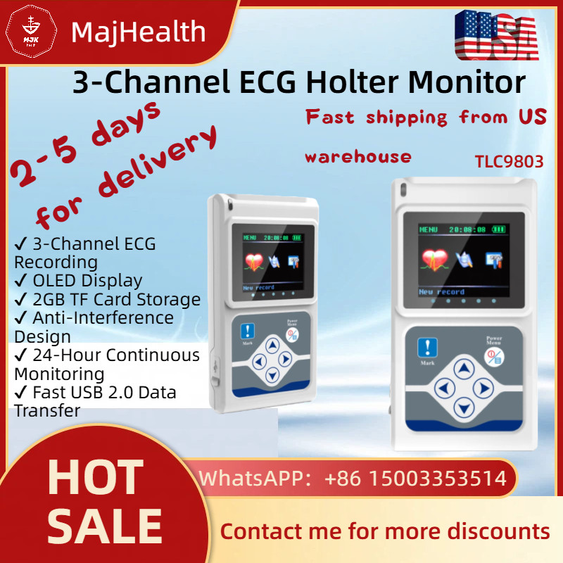 3Channel ECG Holter Monitor-Heart EKG Recorder for Continuous Cardiac Monitoring
