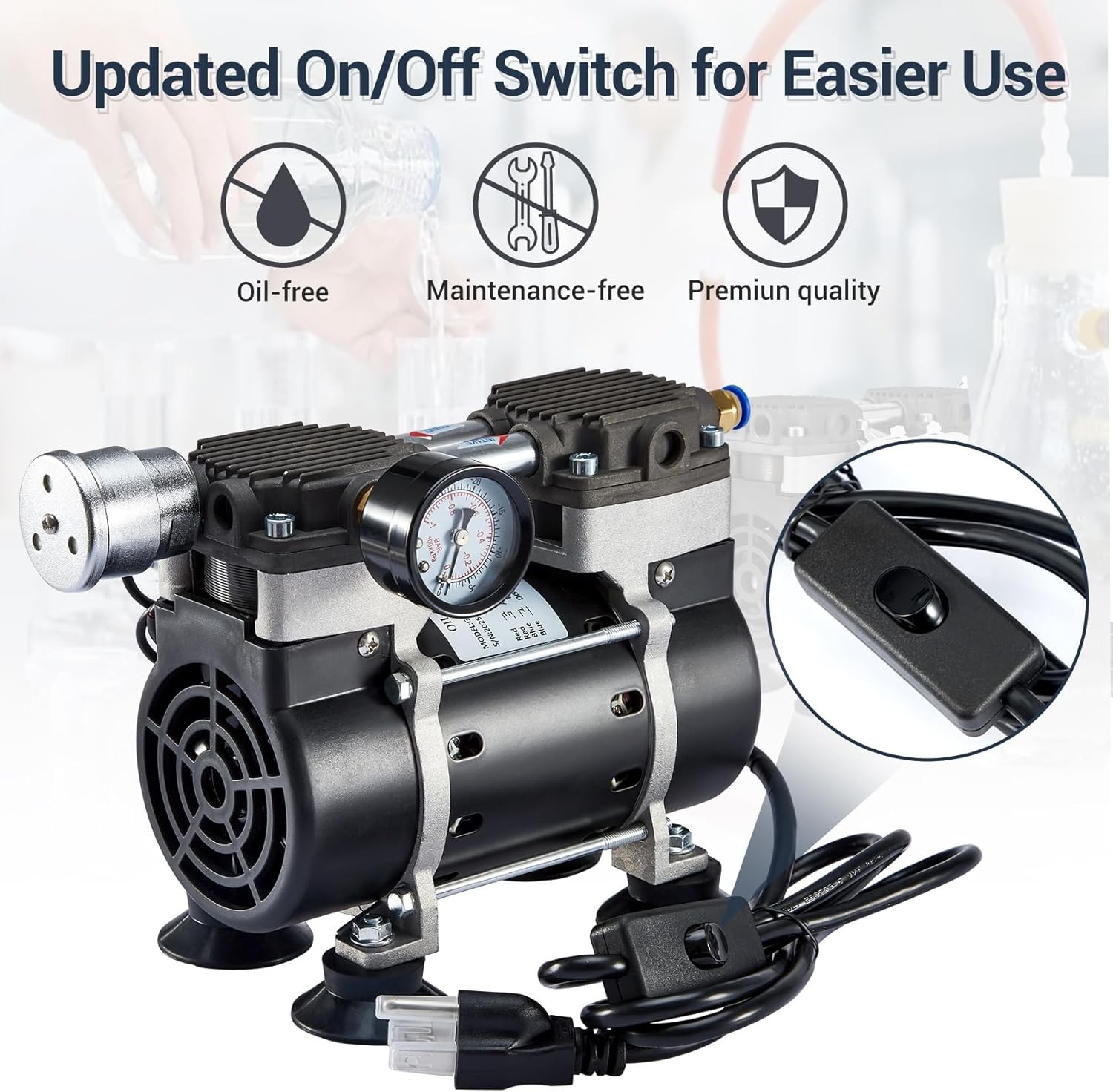 Lab Vacuum Pump 85L/Min with Switch 380W Oilless Vacuum Pump (or 180W 50 L/min)