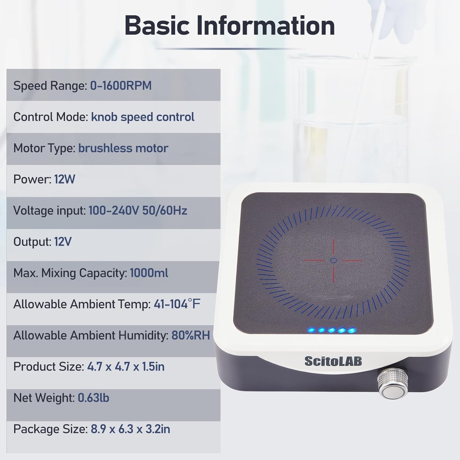 Magnetic Mixer Stirrer Mixer Stir Plate 1600 RPM with Stir Bar 1000ml Capacity
