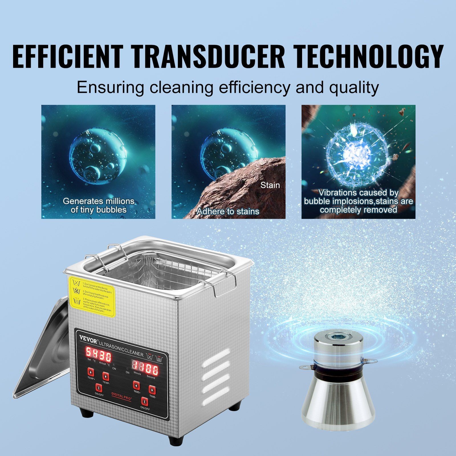 40kHz 2L Digital Ultrasonic Cleaning Machine Heater Included SUS304