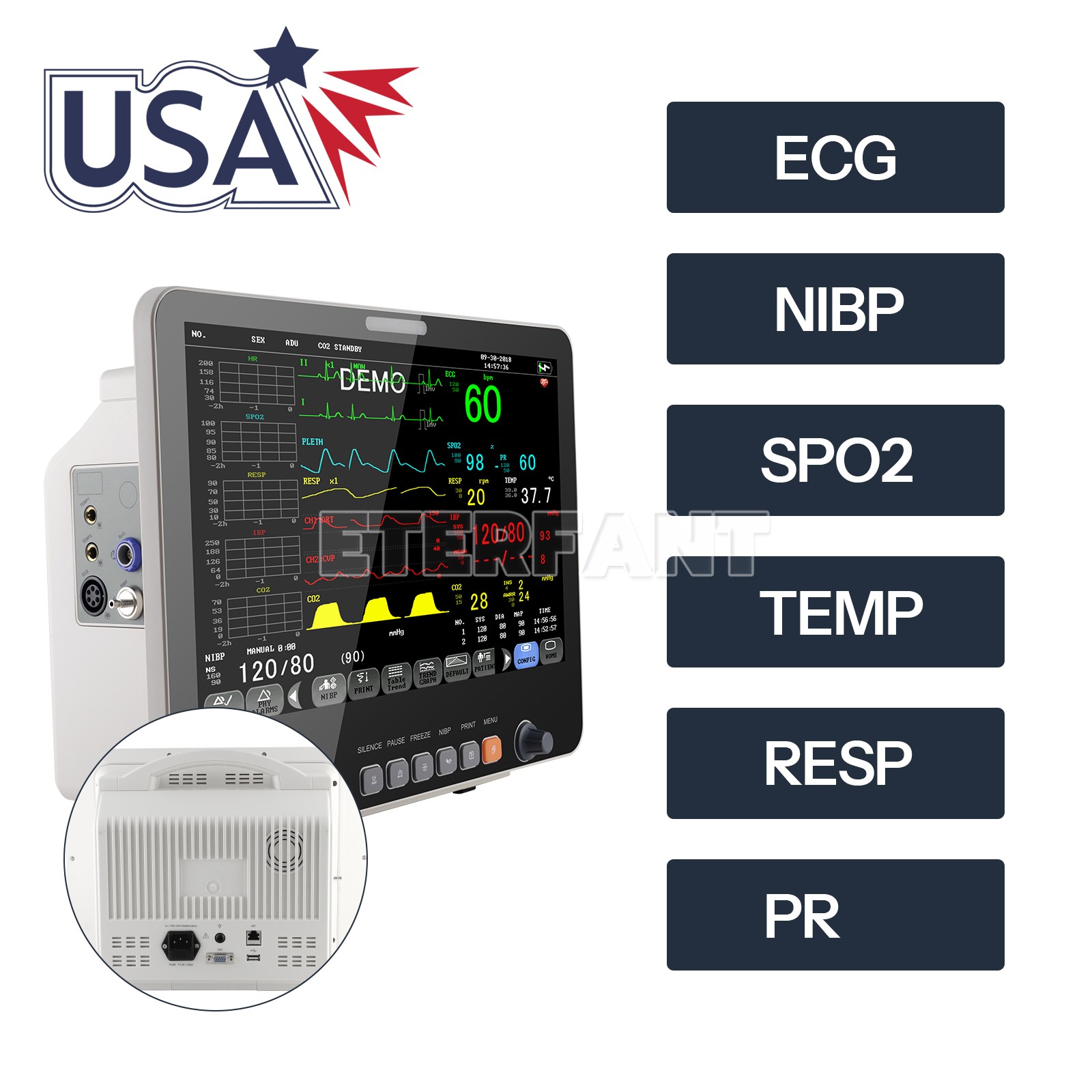 8”/15.6” Portable Patient Monitor Multi-parameter ECG NIBP Spo2 TEMP RESP