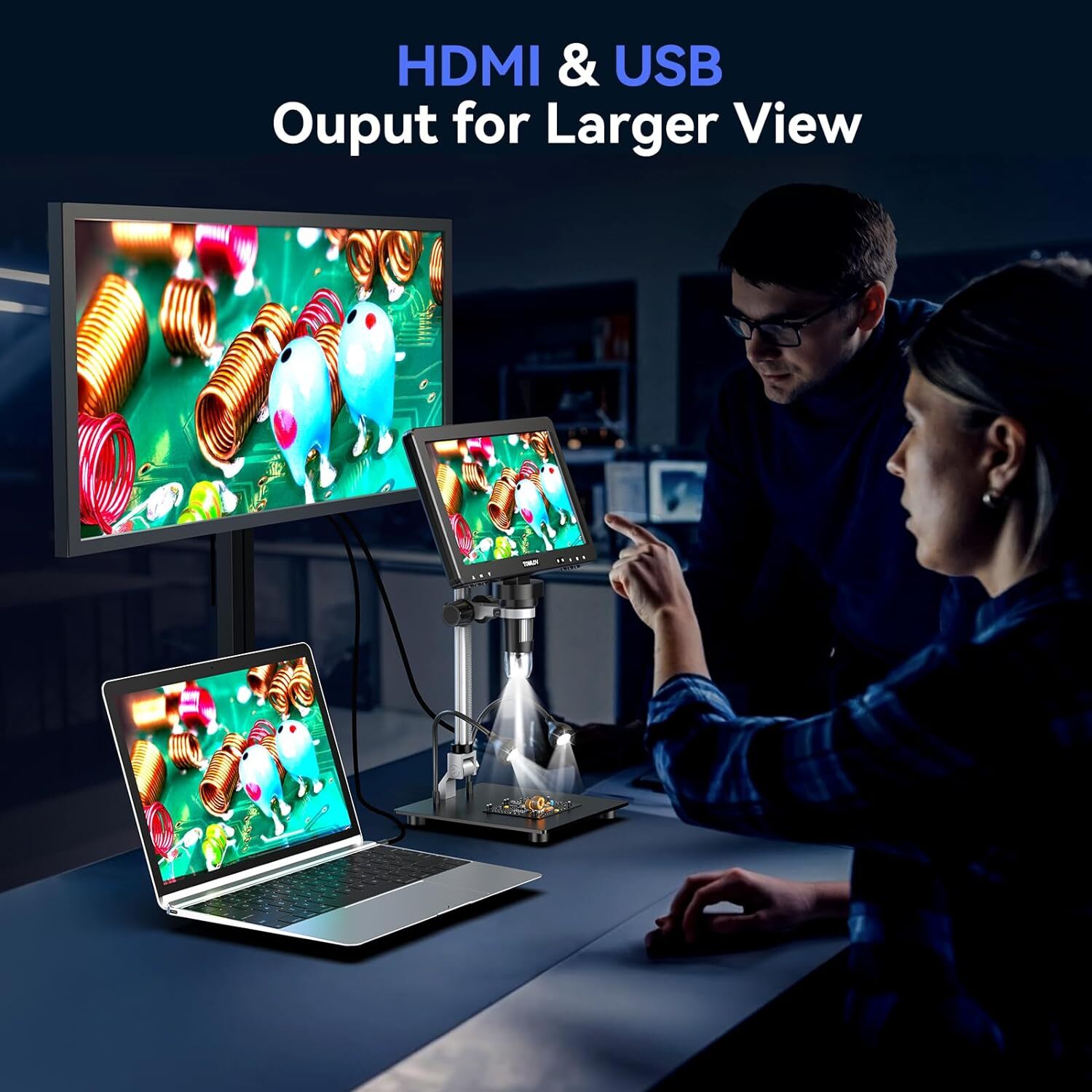 TOMLOV DM9 Max 10″ HDMI Digital Microscope 24MP Coin Microscope 1500X Magnifier
