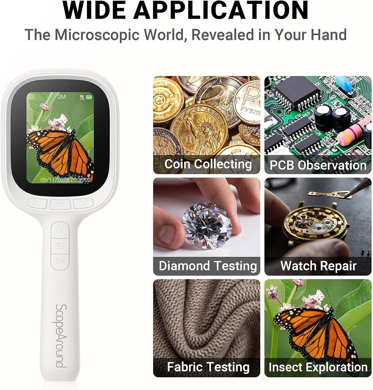 ScopeAround Autofocus Handheld Microscope Magnifier with 2.8″ IPS Screen and LED