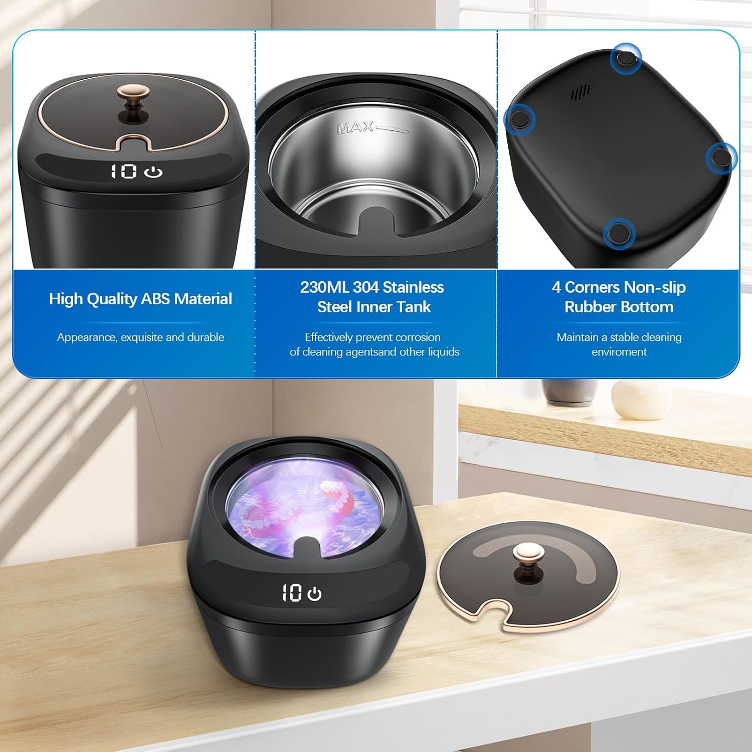Ultrasonic Retainer Cleaner Machine – 45kHz LED Light