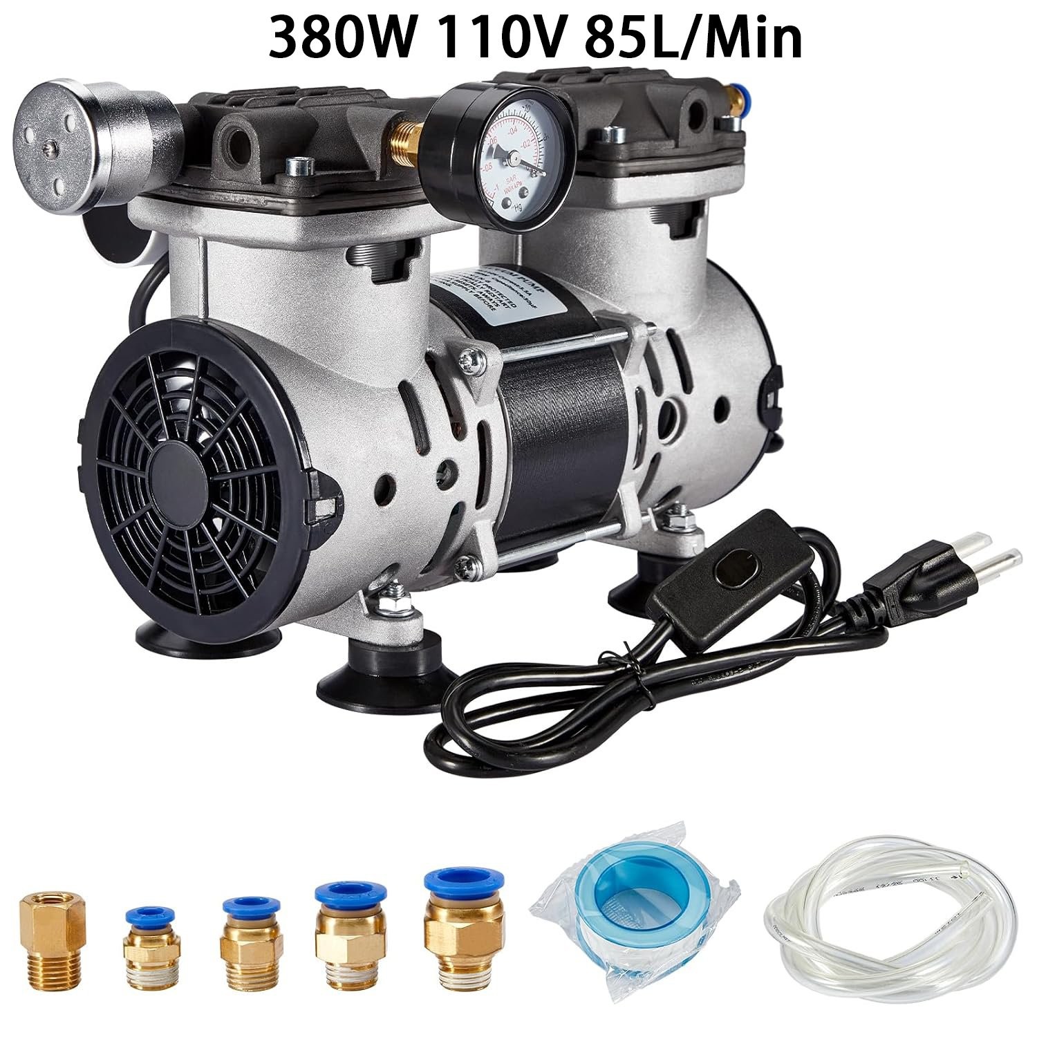 Lab Vacuum Pump 85L/Min with Switch 380W Oilless Vacuum Pump (or 180W 50 L/min)
