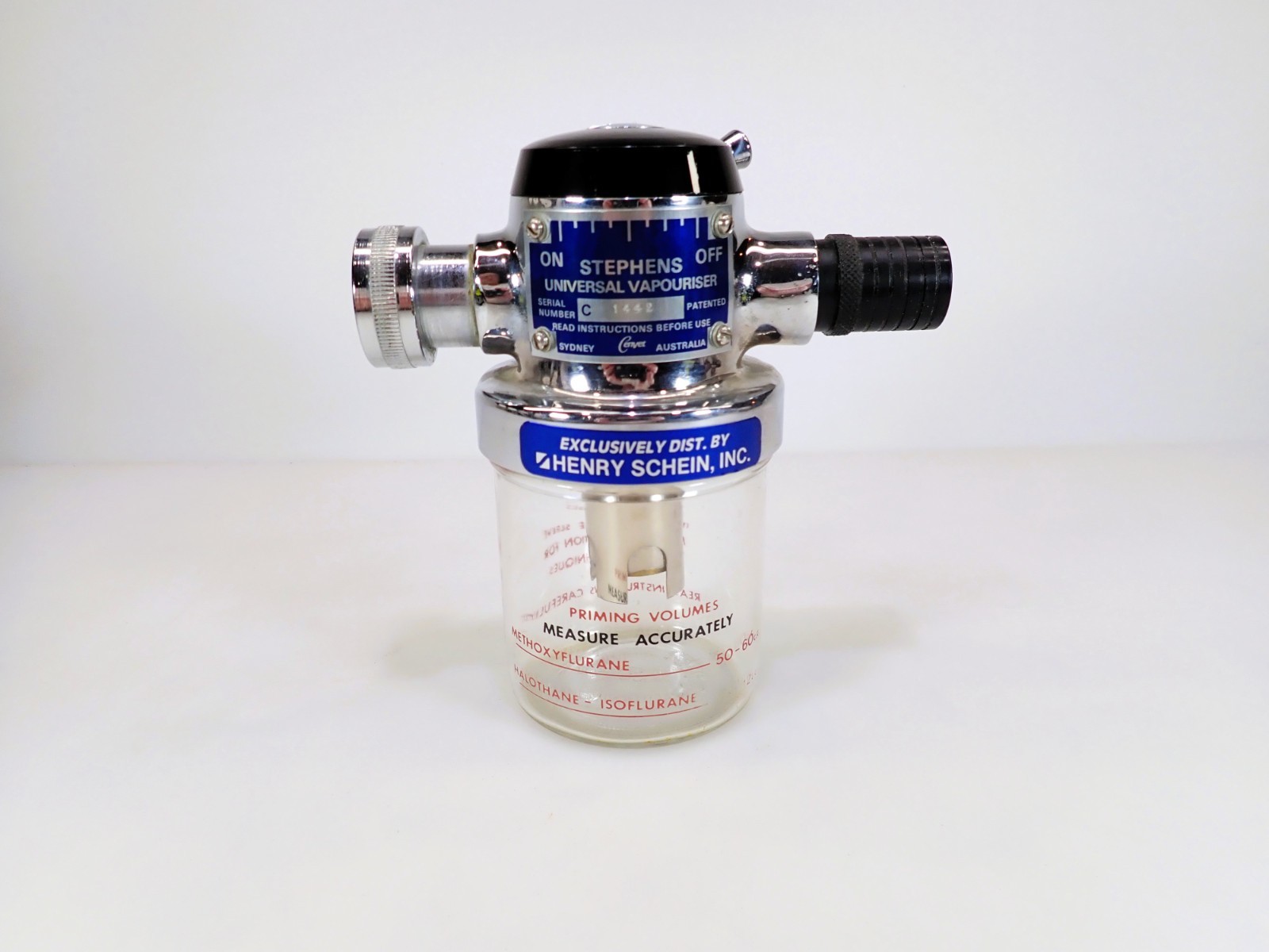 Stephens Universal Vaporiser Veterinary Anesthesia Glass Jar Henry Schein C1442