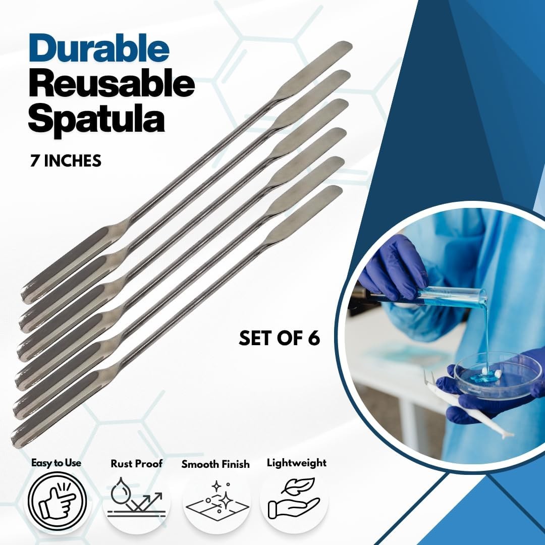 6Pcs Lab Spatula 2-in-1 Semi-Micro Shovel/Round Flat Ends Stainless Steel 7″