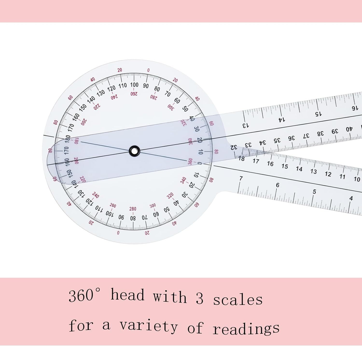 12 in Goniometer 360° Transparent Protractor Physical Therapy Measurement Ruler