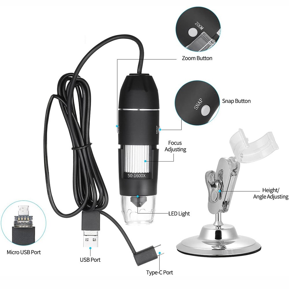 8LED 1600X Zoom HD USB Microscope Digital Magnifier Endoscope Video Camera US