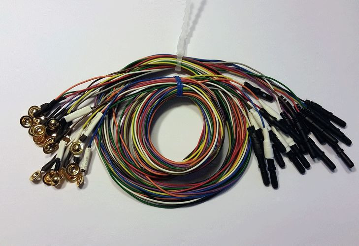 EEG Gold Cup Electrodes 48 Inch Wire with 1.5in DIN Plug Assorted Colors 20-pack