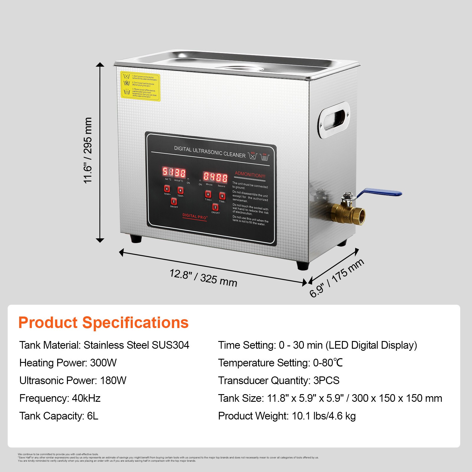 Uimoso 6L Ultrasonic Cleaner with Timer Heating Machine Digital Sonic Cleaner