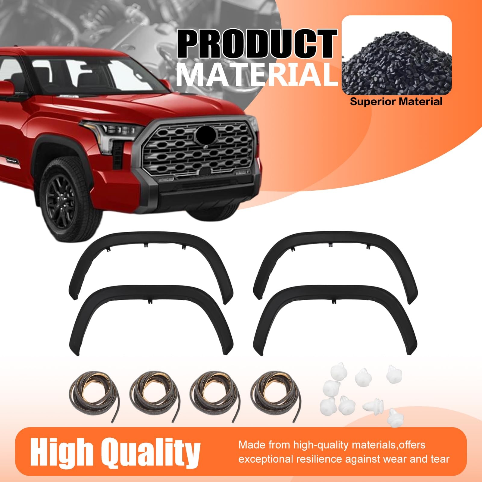 4PCS Fender Flares Front Rear Wheel Arch W/O LED for 2022-2025 Toyota Tundra