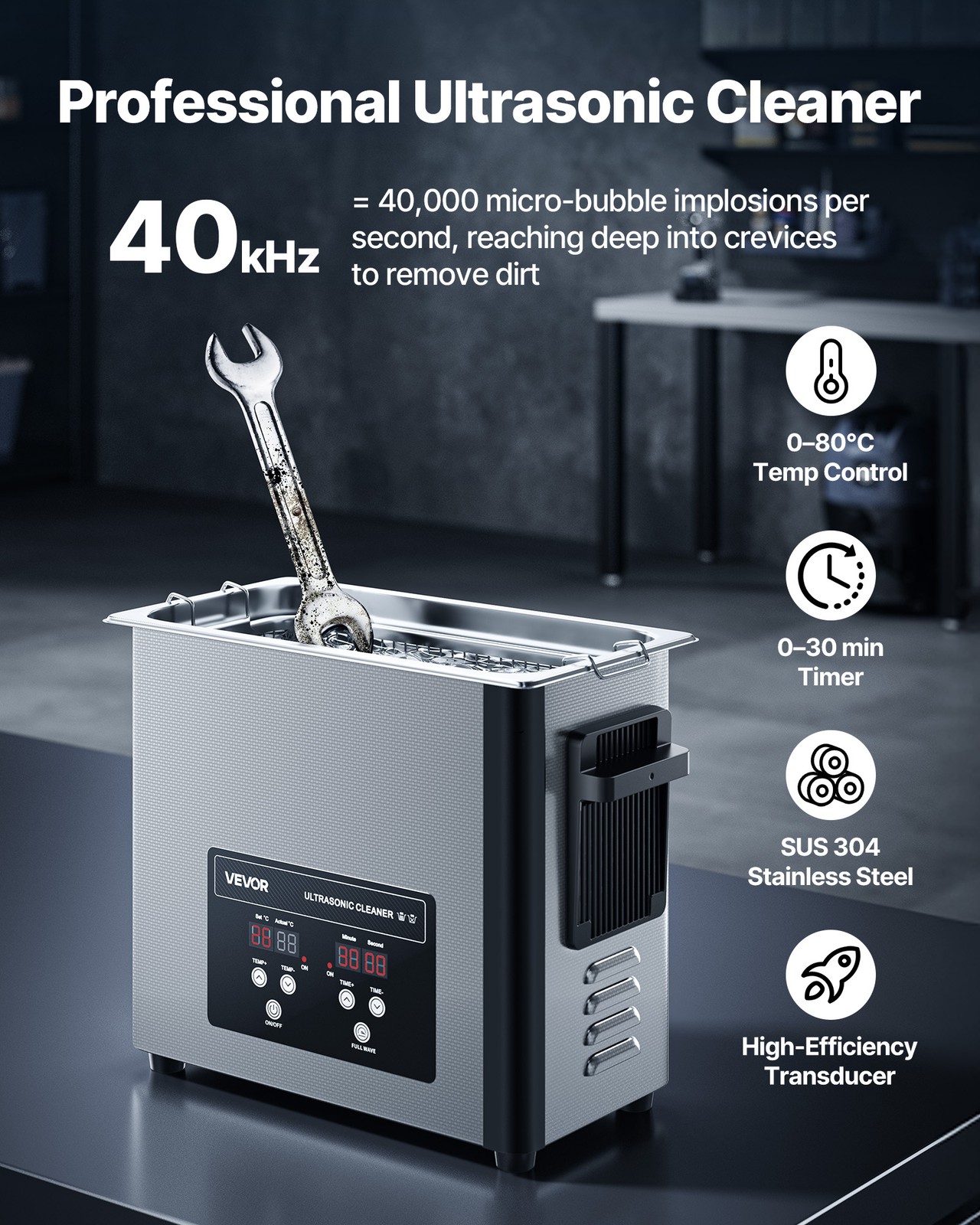 VEVOR 6L Ultrasonic Cleaner Machine with Cleaning Basket & Digital Display 120W