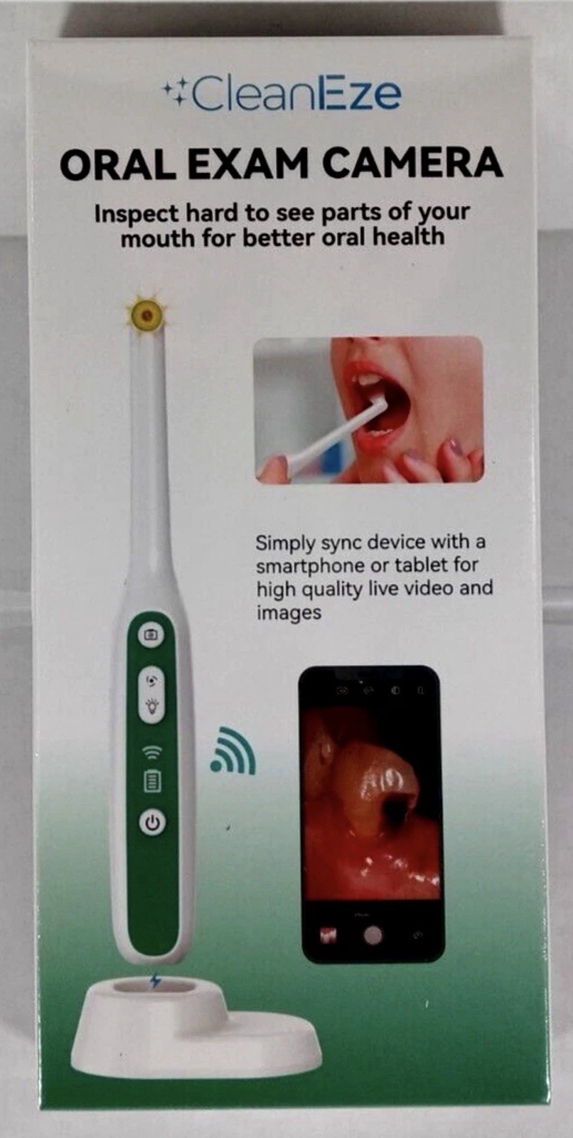 CleanEze WiFi Oral Exam Camera with LED Light Oral Inspection Smartphone Compat