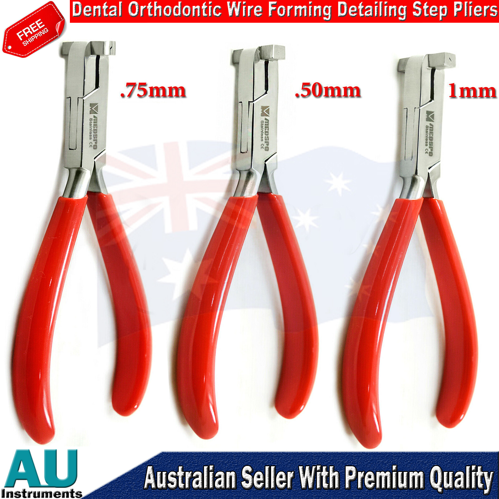 New Dental Orthodontic Wire Forming Detailing Step Pliers .50mm .75mm 1.0mm 3pcs