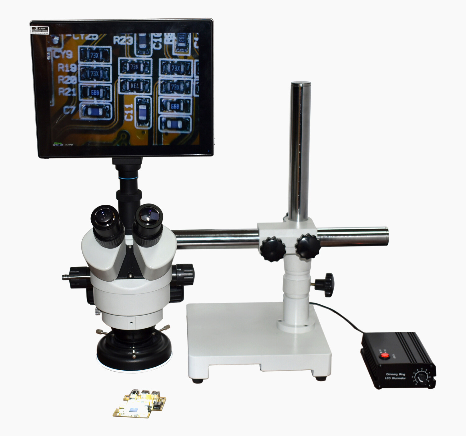 PCB Inspection Stereo Microscope — 1:9 Zoom 7-120×, 175 mm WD, 4K Display