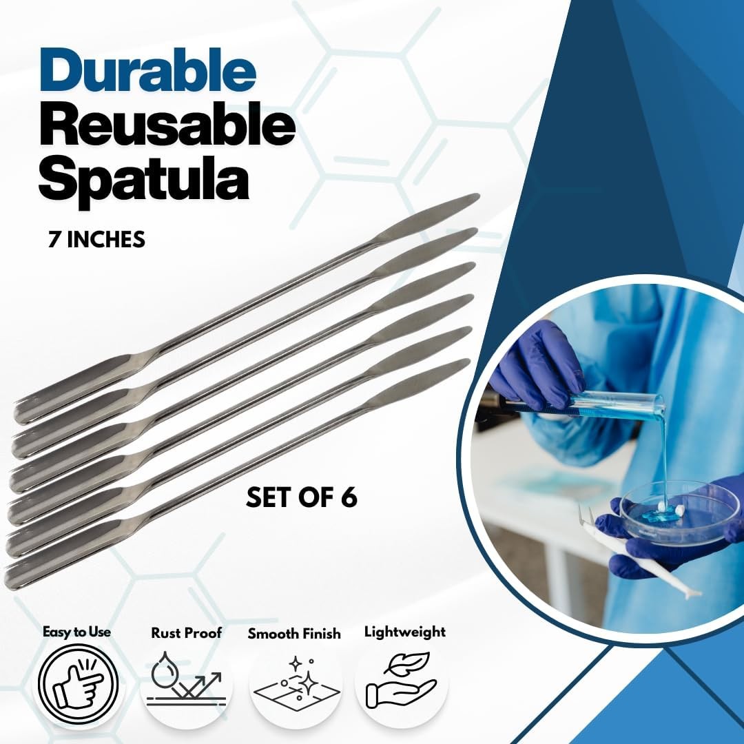 6Pcs Lab Spatula 2-in-1 Semi-Micro Shovel/Tapered Flat Arrow Stainless Steel 7″