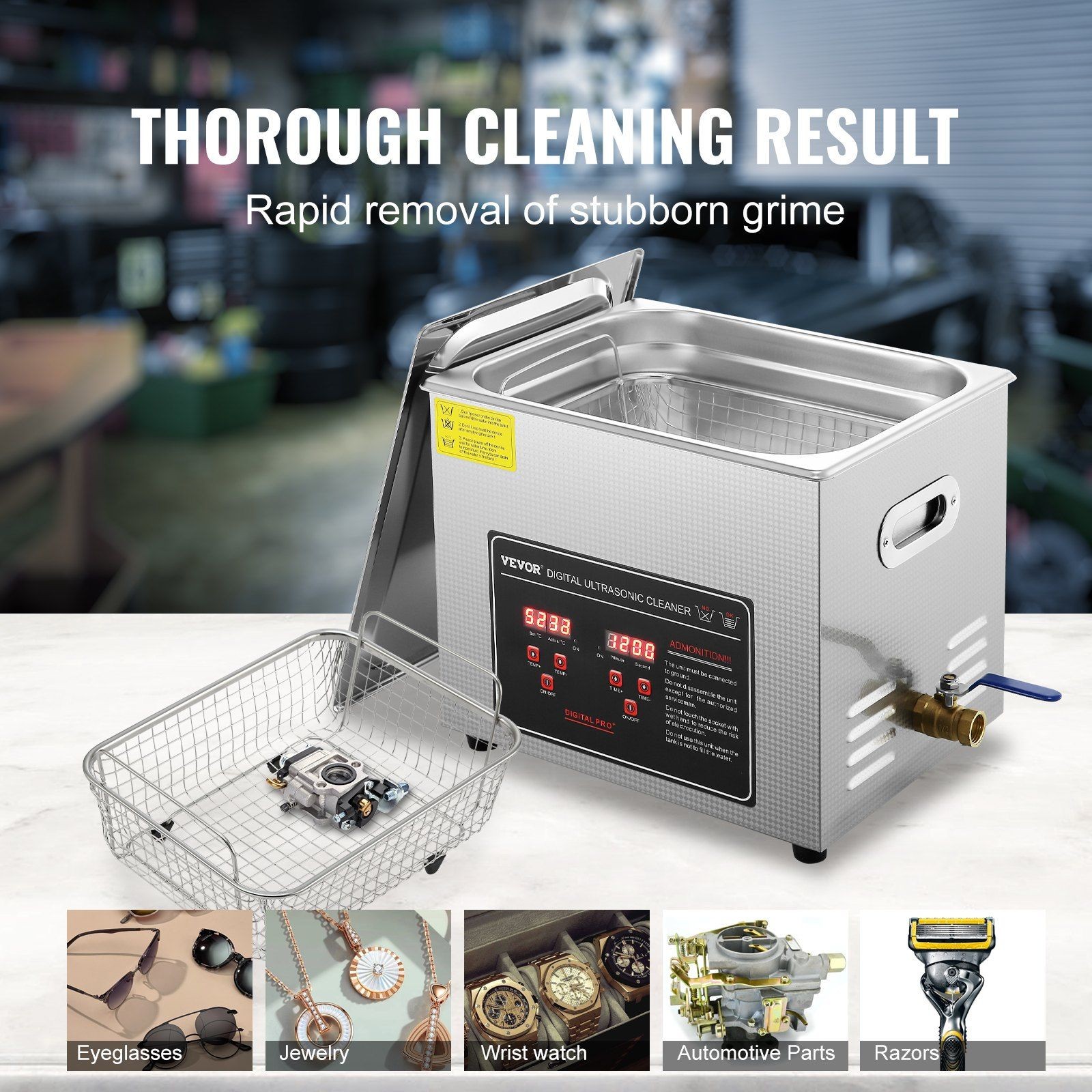10L Durable Ultrasonic Cleaner 40kHz Digital Heat Timer SUS304