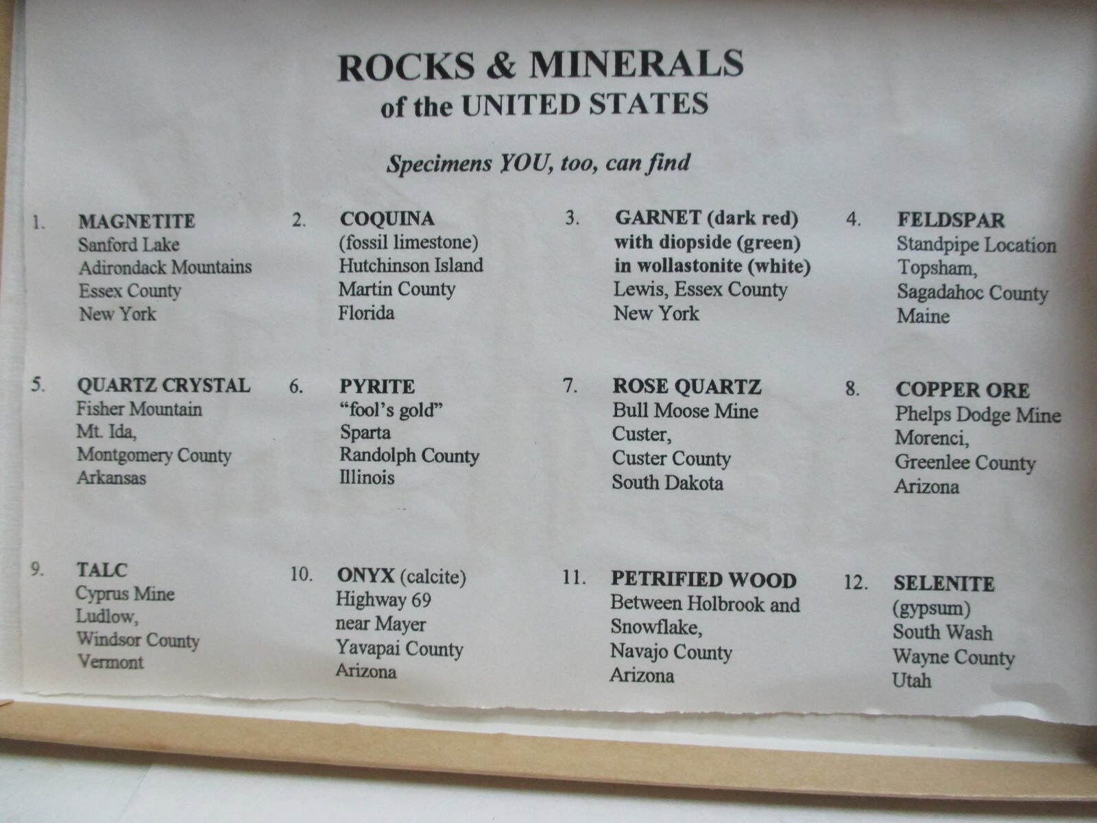 Rocks & Minerals of the United States