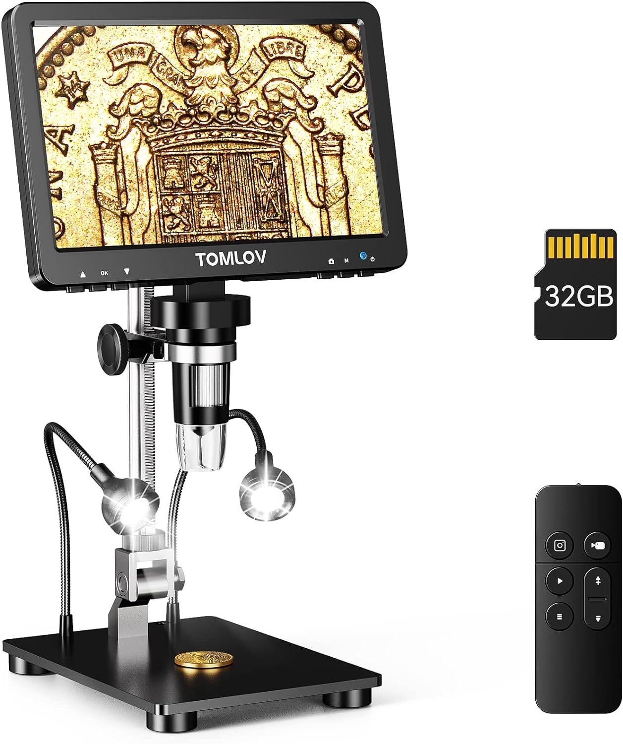 TOMLOV DM9 Pro Digital Microscope 1200X HDMI Magnifier 7″ Coin Microscope Camera