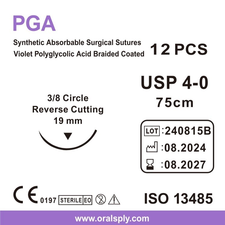 12 Boxes USP 4-0 PGA Violet Absorbable Surgical Sutures 3/8 Needle Sterile CE