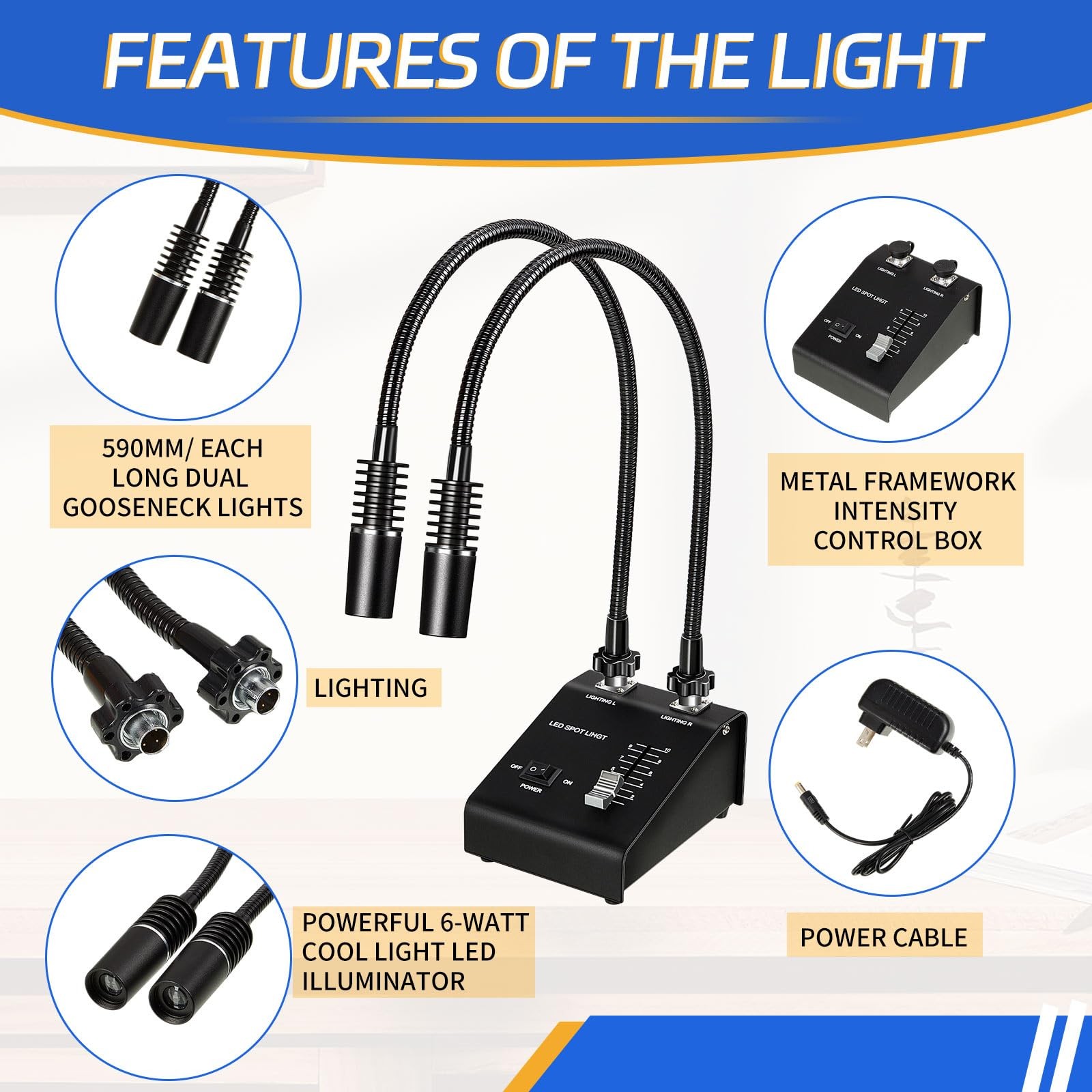 Microscope Light 6W 6500K Dual Gooseneck Spotlight Changeable LED Bulb Adjust…