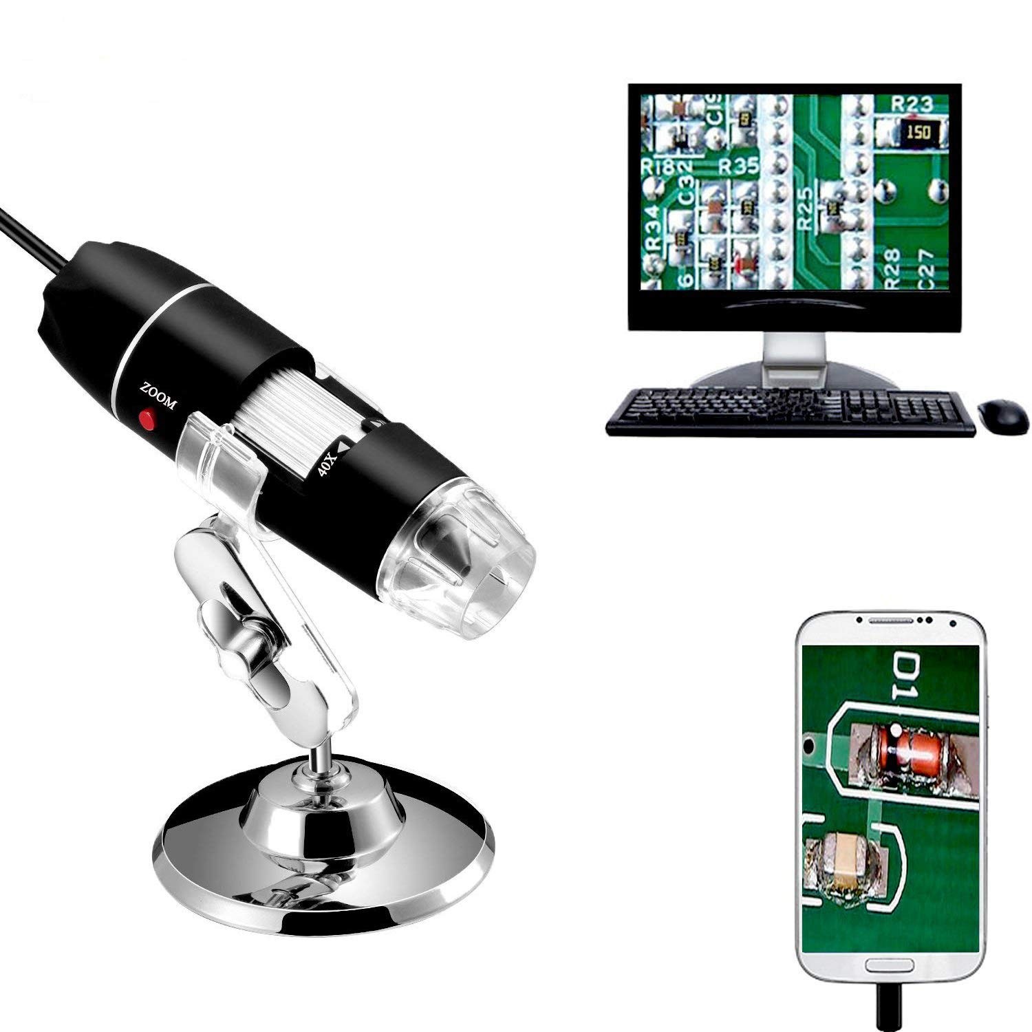 Jiusion 40 to 1000x Magnification Endoscope, 8 LED USB 2.0 Digital Black