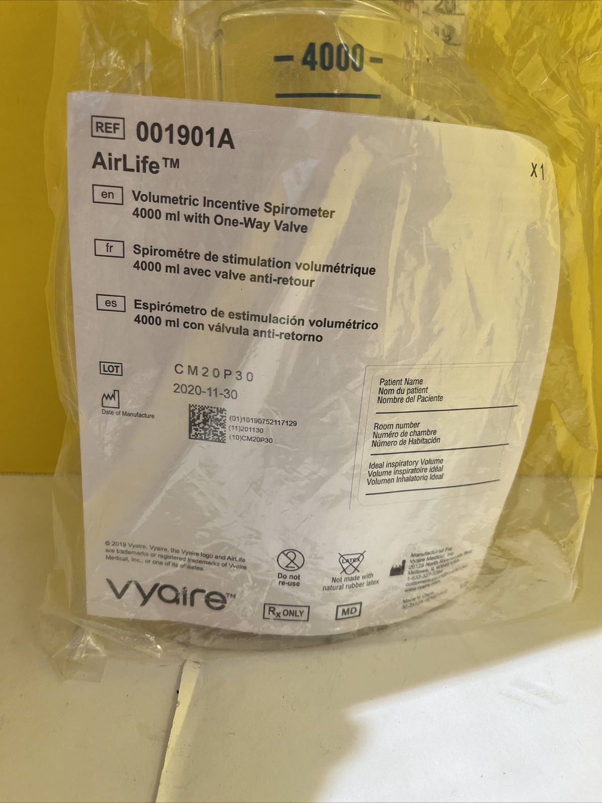 Vyaire AirLife REF 001901A Volumetric Spirometer One-Way Valve 4000 mL1