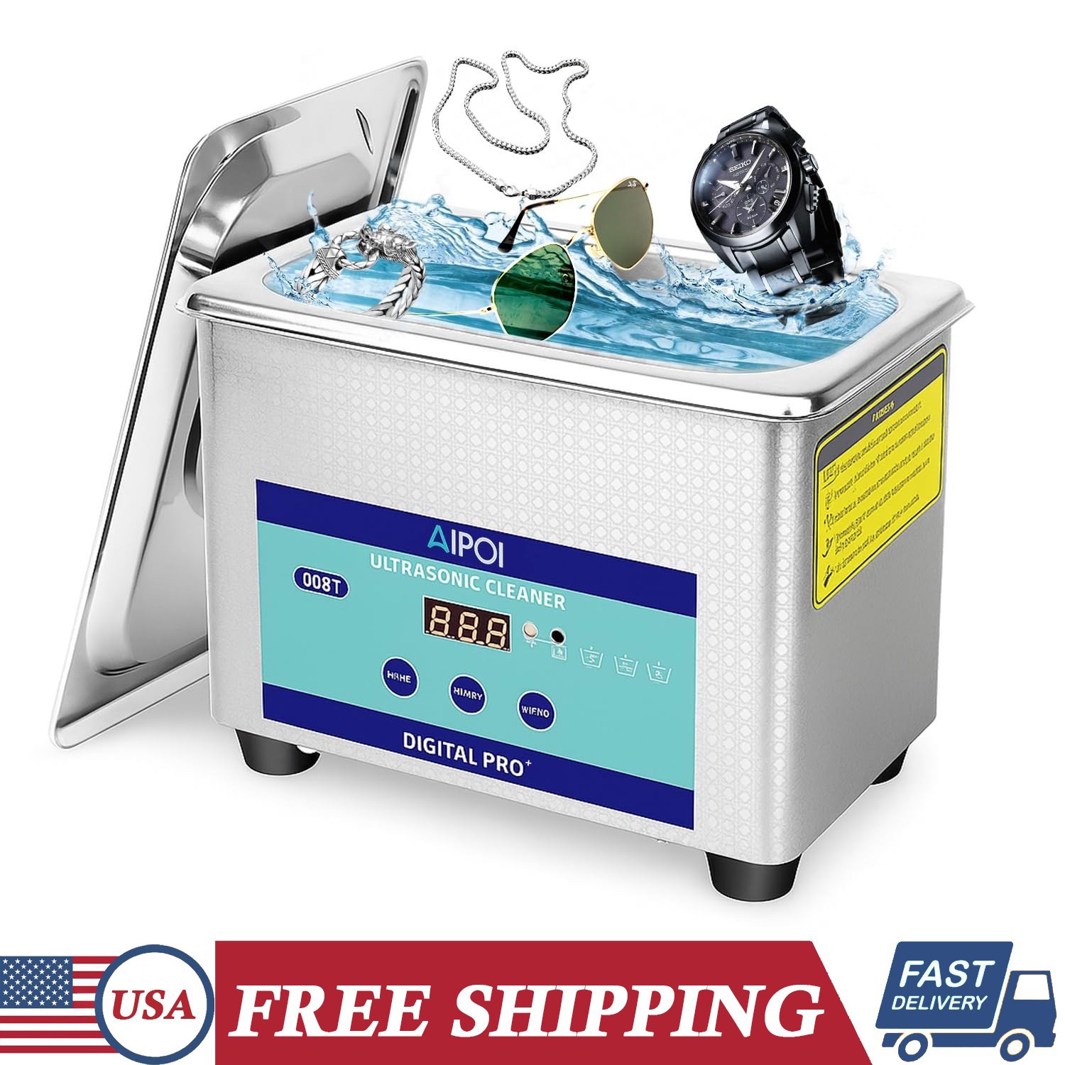 0.8L Ultrasonic Cleaner Stainless Steel Tank & Digital Timer for Jewelry Glasses