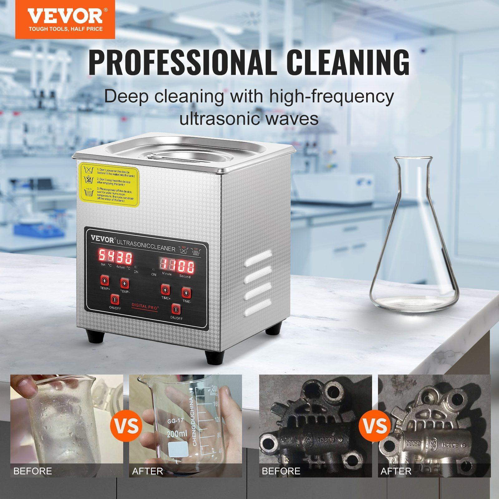 40kHz 2L Digital Ultrasonic Cleaning Machine Heater Included SUS304