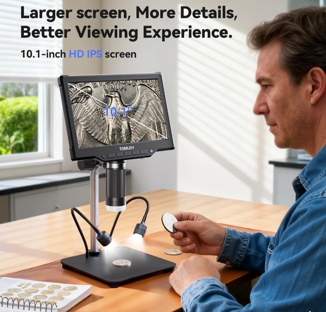 TOMLOV 10″ LCD 1080P Digital Microscope 1200X Soldering Camera Coin Microscope