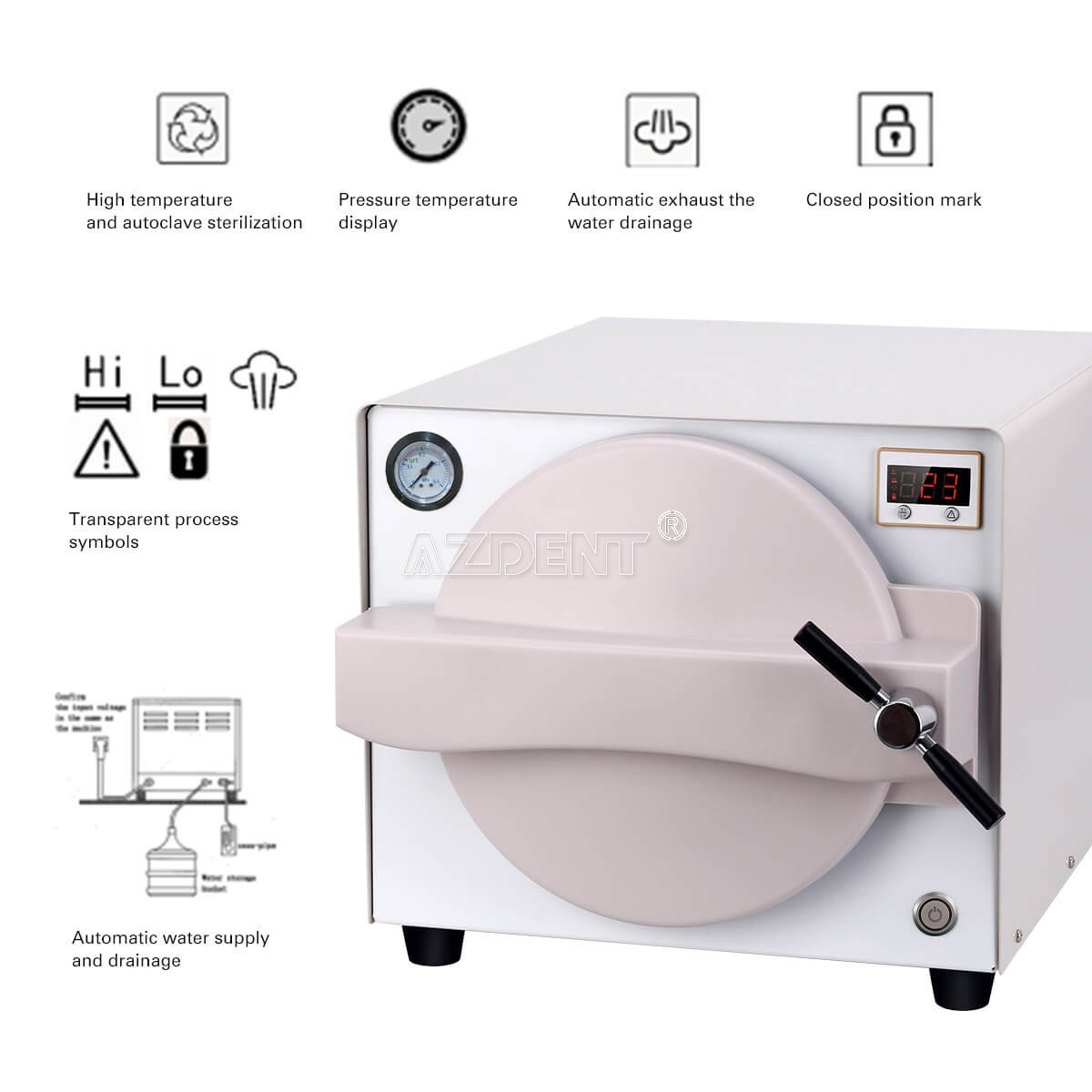 18L Dental Autoclave Steam Sterilizer Medical Sterilization Automatically 1000W
