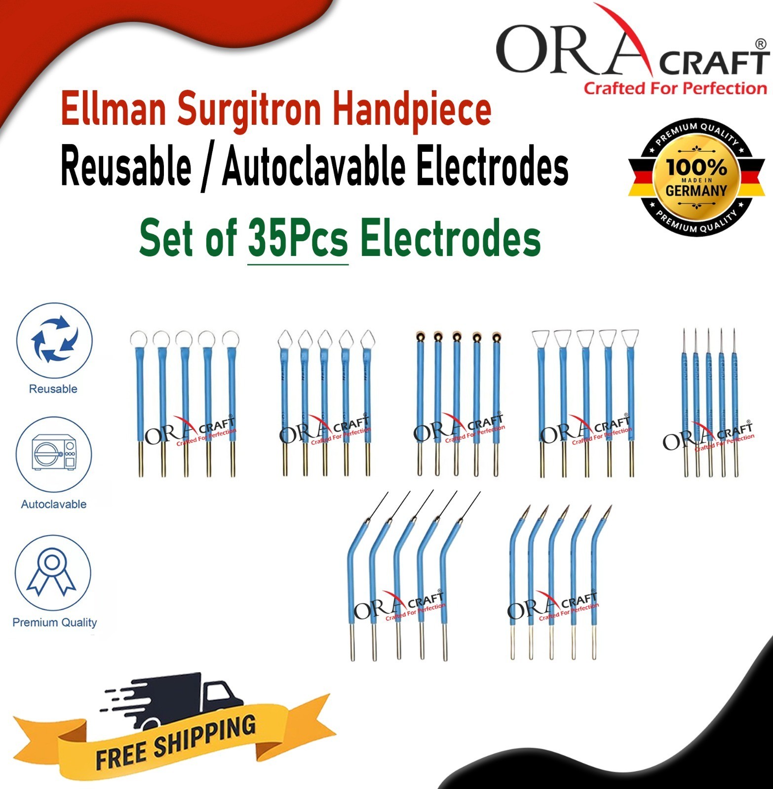 Ellman Surgitron Handpiece Reusable /Autoclavable Electrodes Set of 35Pcs Electr
