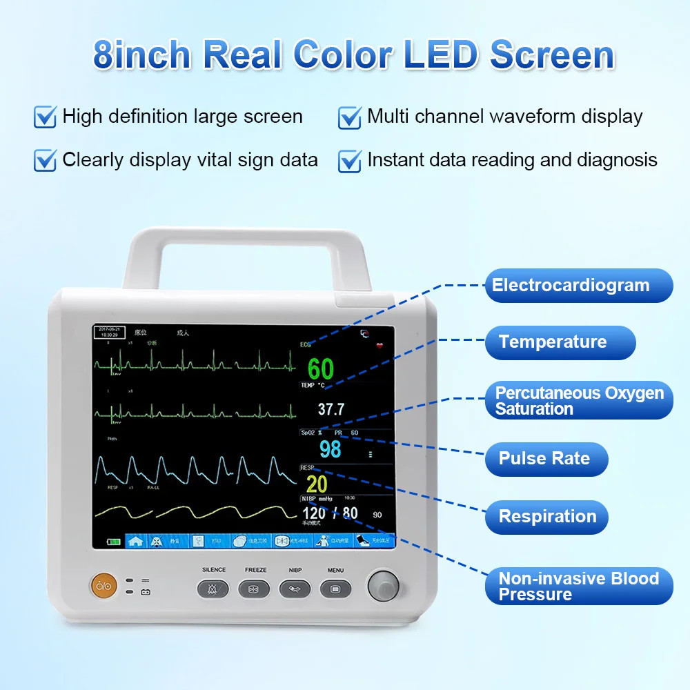 8″ Handheld Portable Patient Monitor Vital Signs ECG TEMP Multi-parameter