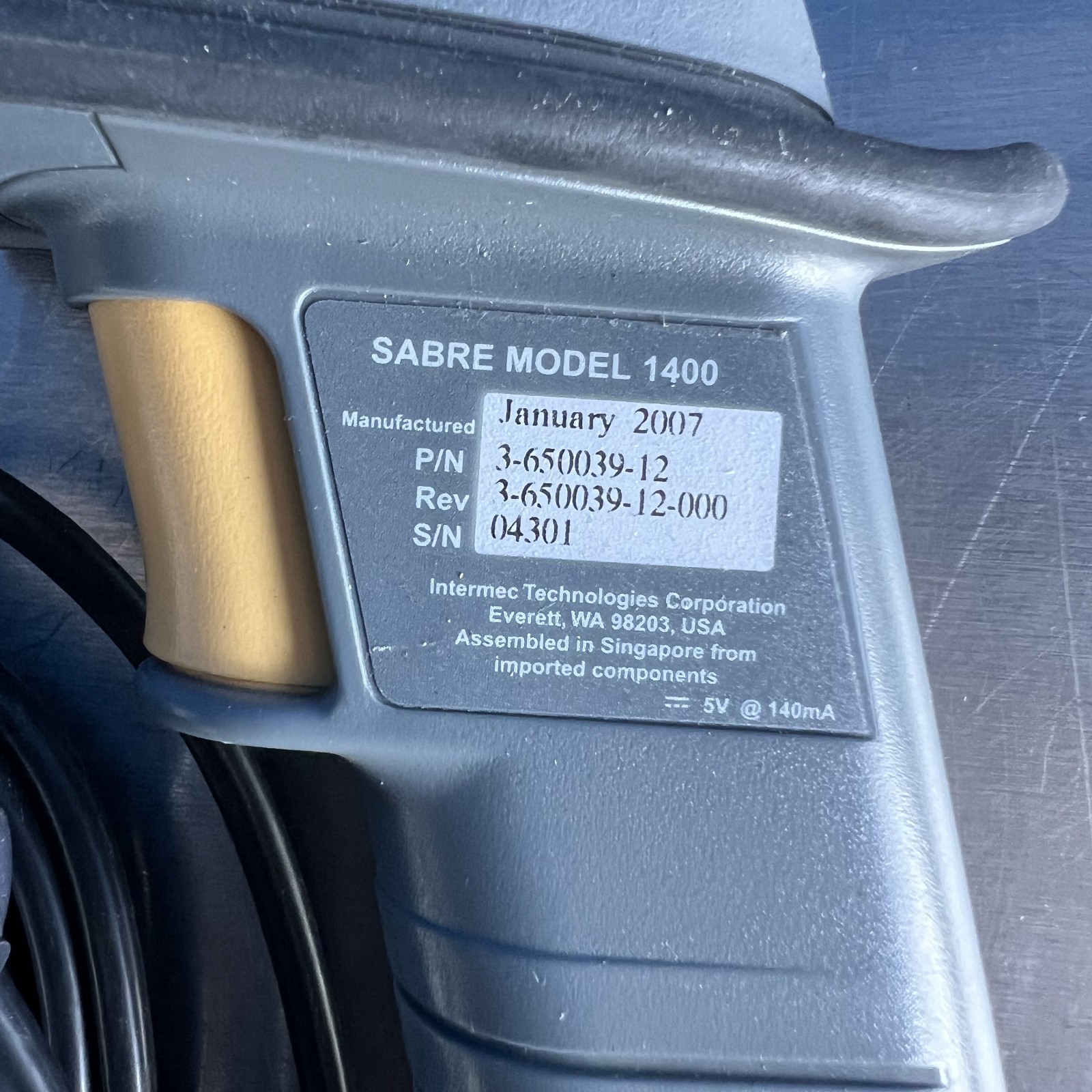 Intermec Sabre 1400 Barcode Scanner Black PS/2 w/ Cable 3-650039-12 Handheld 1D