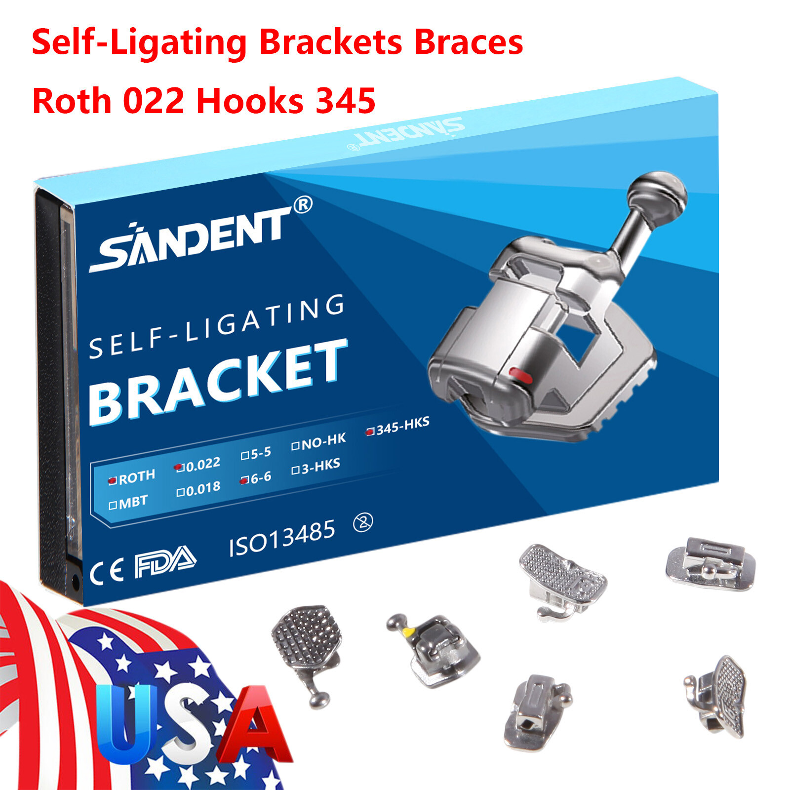 Dental metal brackets self-ligating ortodoncia Mini Braces Hook 345 Roth.022″ ns
