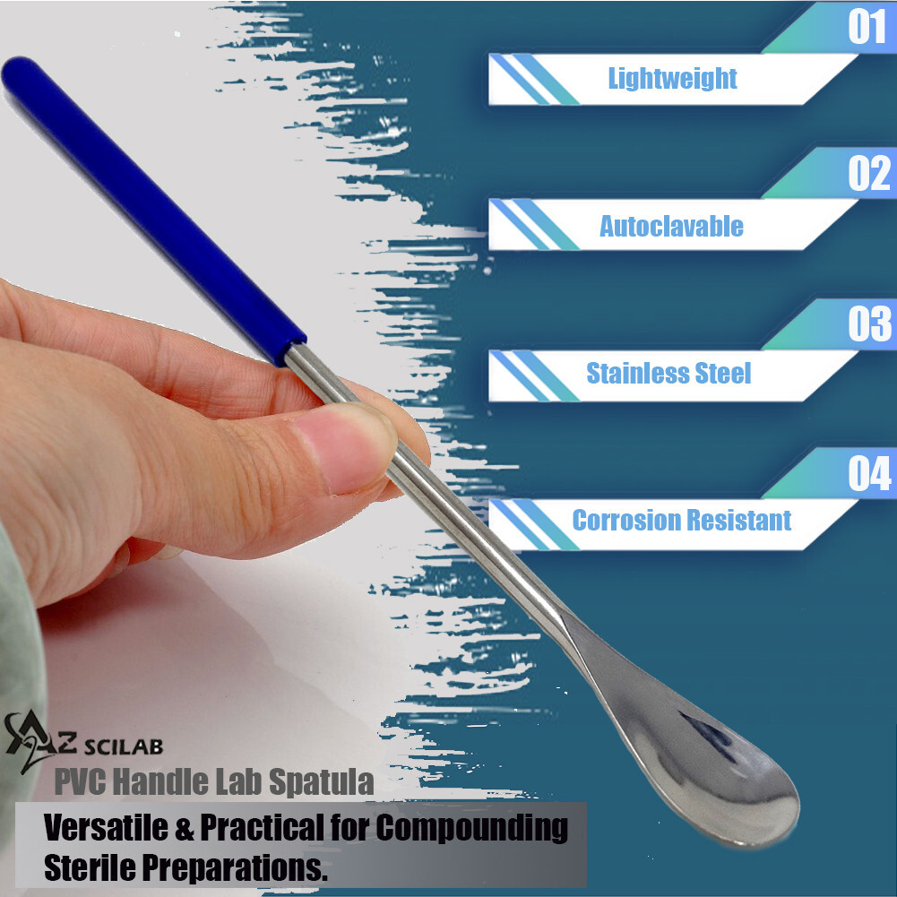 Stainless Steel Micro Lab Scoop Flat Spoon Spatula Sampler, Vinyl Grip Handle 7″