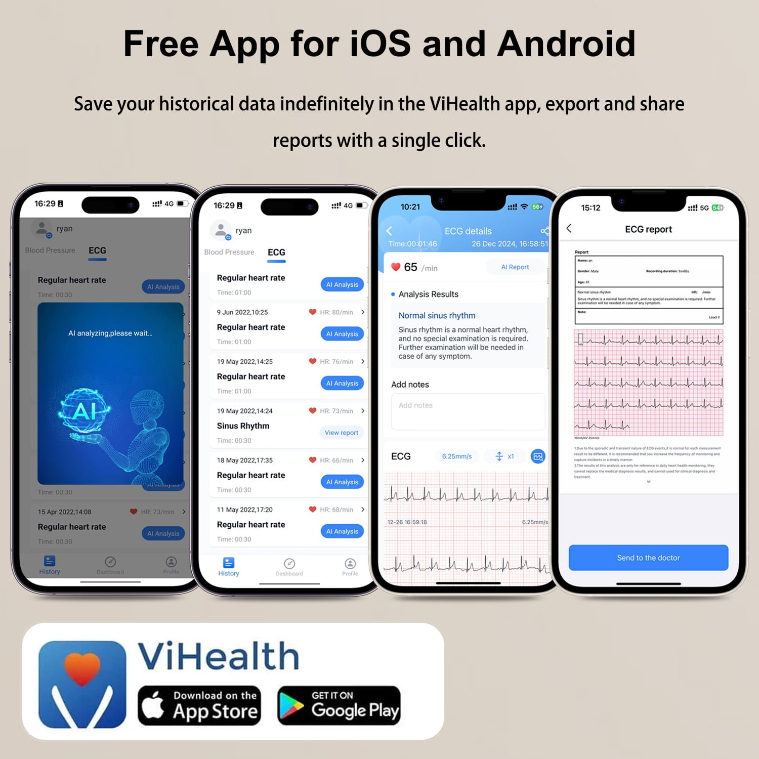 Touch Screen EKG Monitor Heart Monitor with ECG Cable AI-ECG Analysis via App