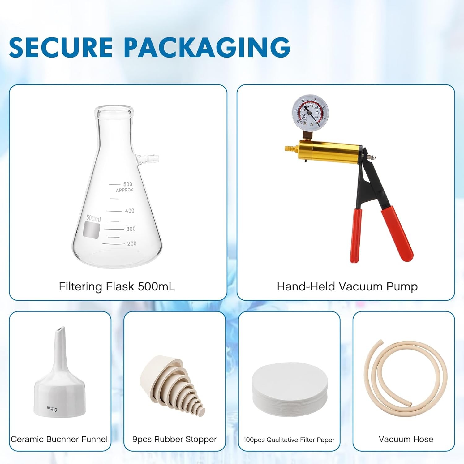 500ml/1000ml Lab Funnel Filtering Flask Lab Filters Kit w/ Lab Hand Vacuum Pump