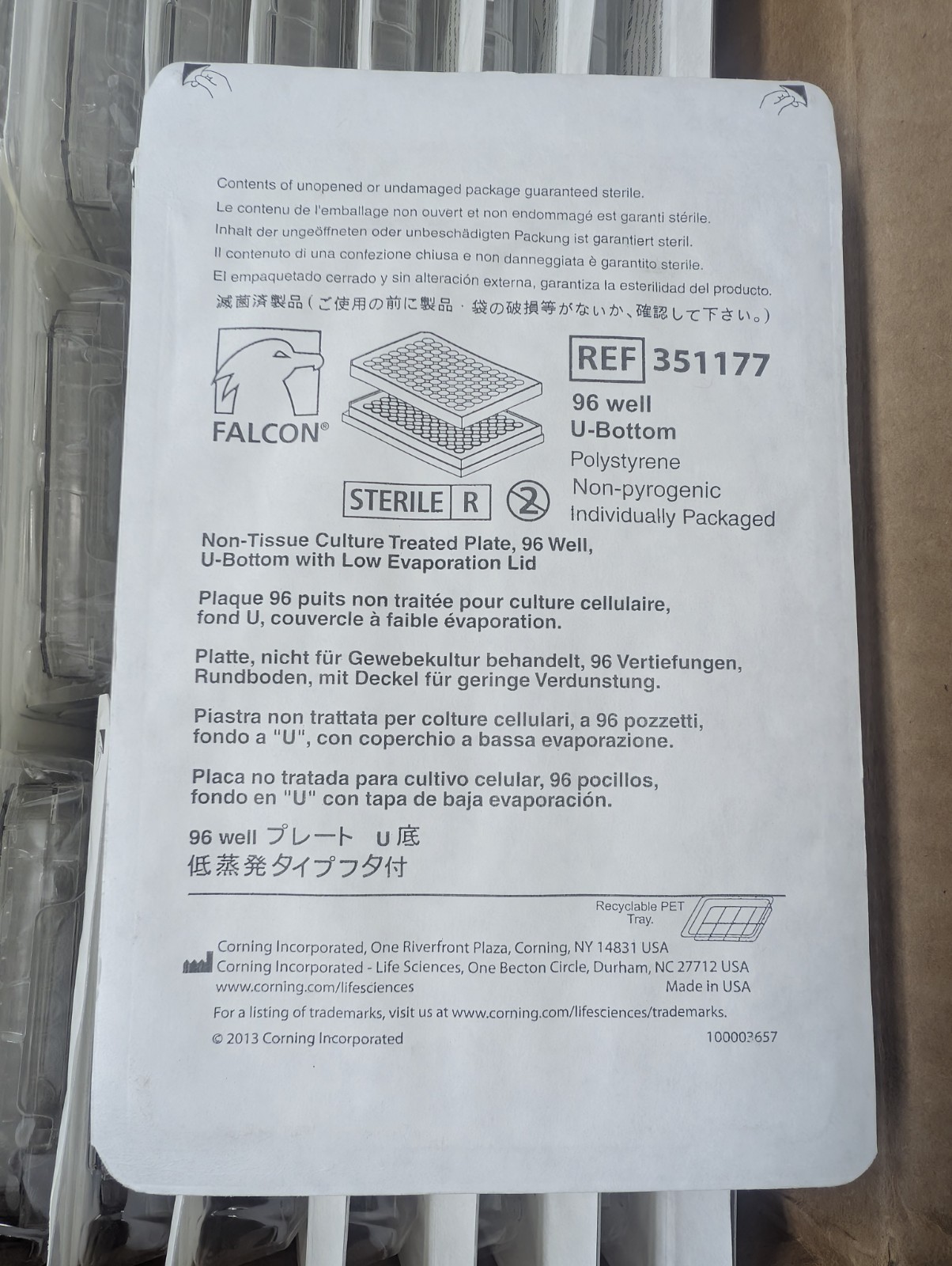 Falcon 351177 96-Well U-Bottom Microplate w/Lid Sterile Case of 50 (Worn Box)