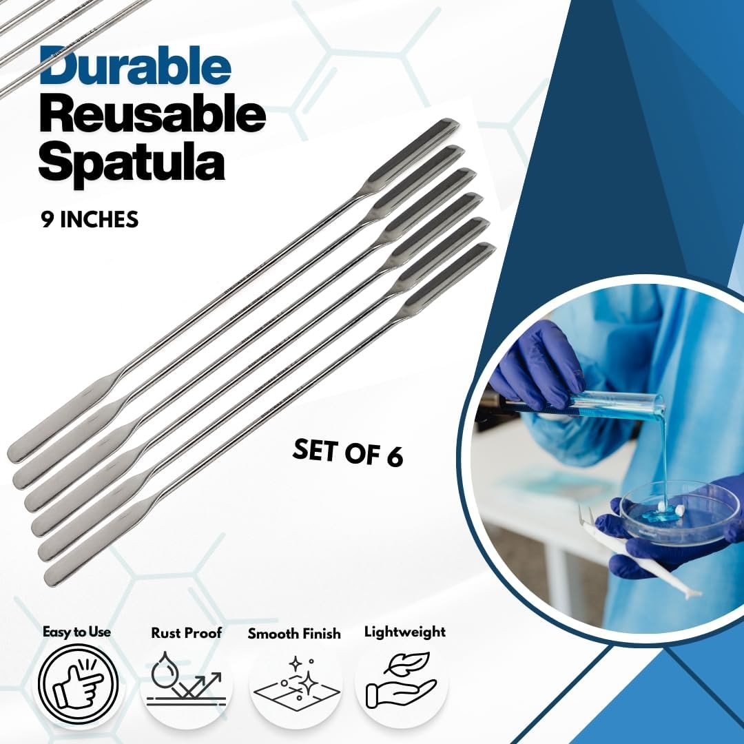 6Pcs Lab Spatula 2-in-1 Semi-Micro Shovel/Round Flat Ends Stainless Steel 9″