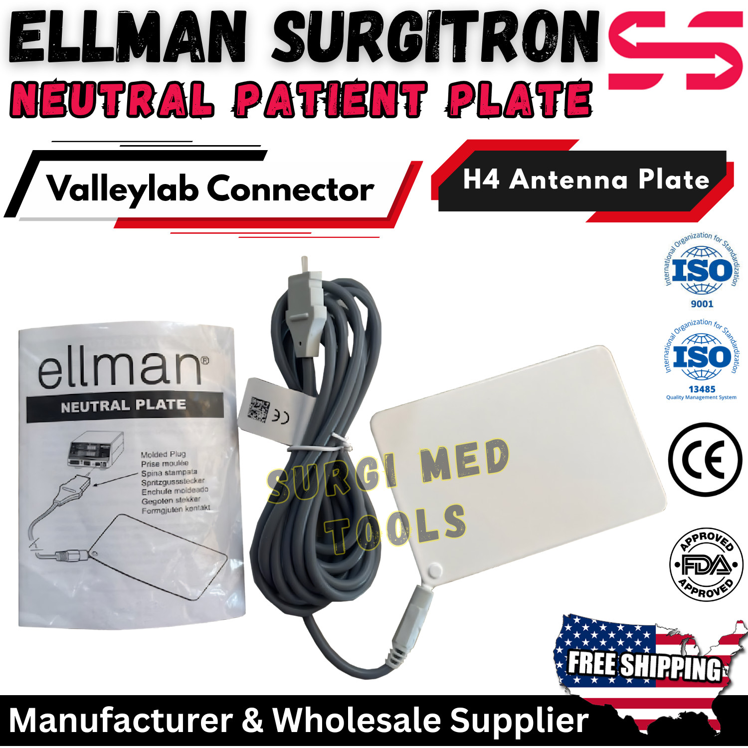 Ellman Surgitron 4.0 Dual RF 90 H4 Grounding Patient Plate Valleylab Connector