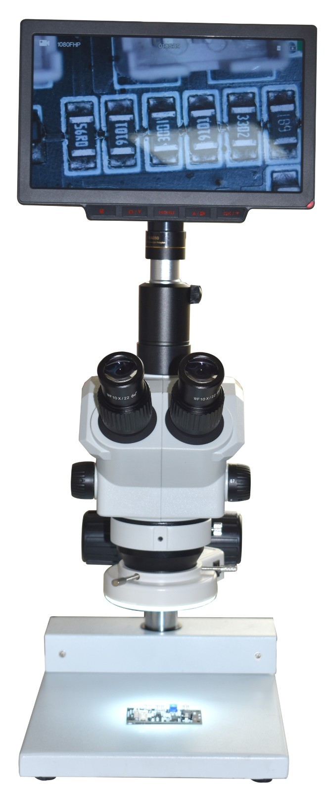 Stereo Zoom Microscope 7–60× 1:9 Zoom 115mm WD w/ 4K Camera + 9” 4K Display
