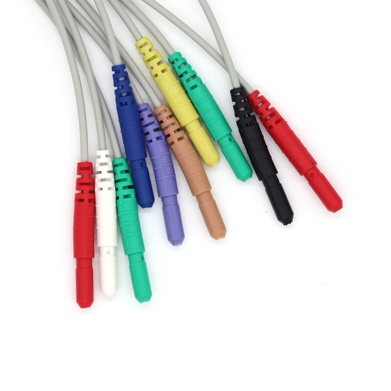 10Pcs 10 Leads ECG Leadwire Snap Holter Recorder ECG Patient Cable TPU DIN 1.5mm