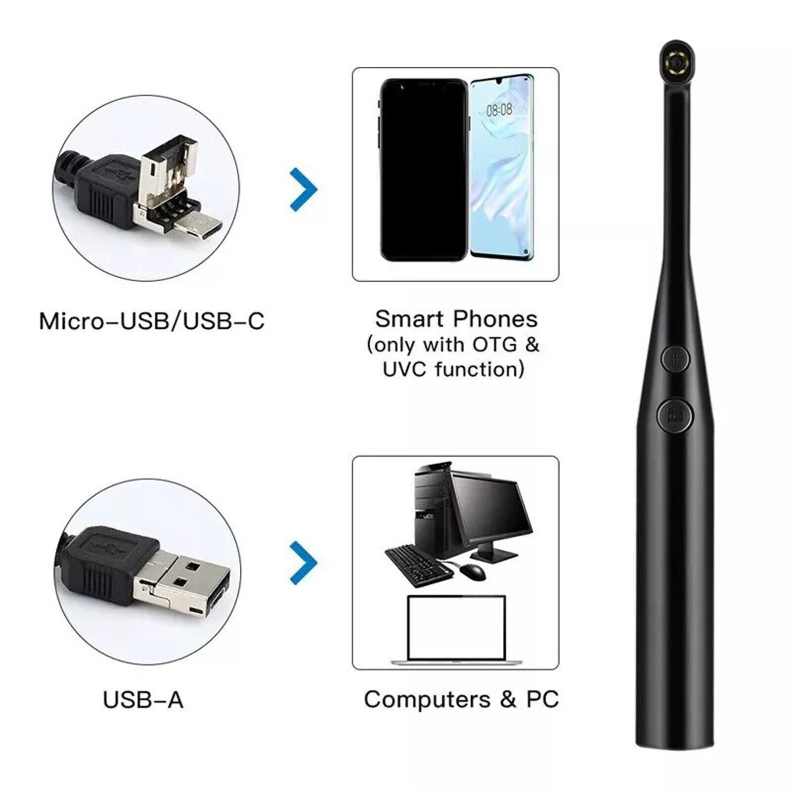 3 in 1 6 LED Light Oral Dental Intraoral Camera Endoscope For Phone/PC HD 720P