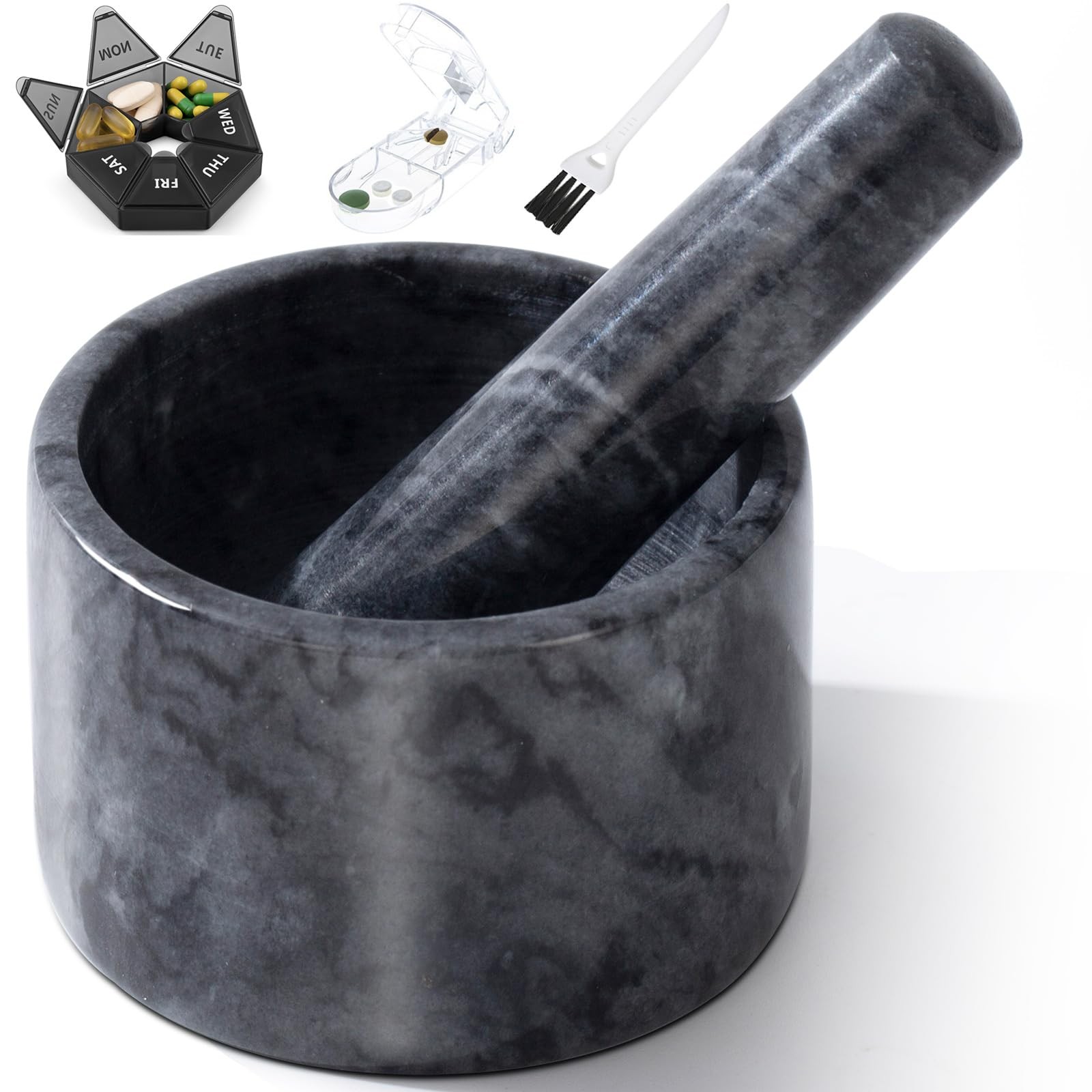 Fasolahome Pill Crusher, Mini Marble and Pestle Set, Crusher gray
