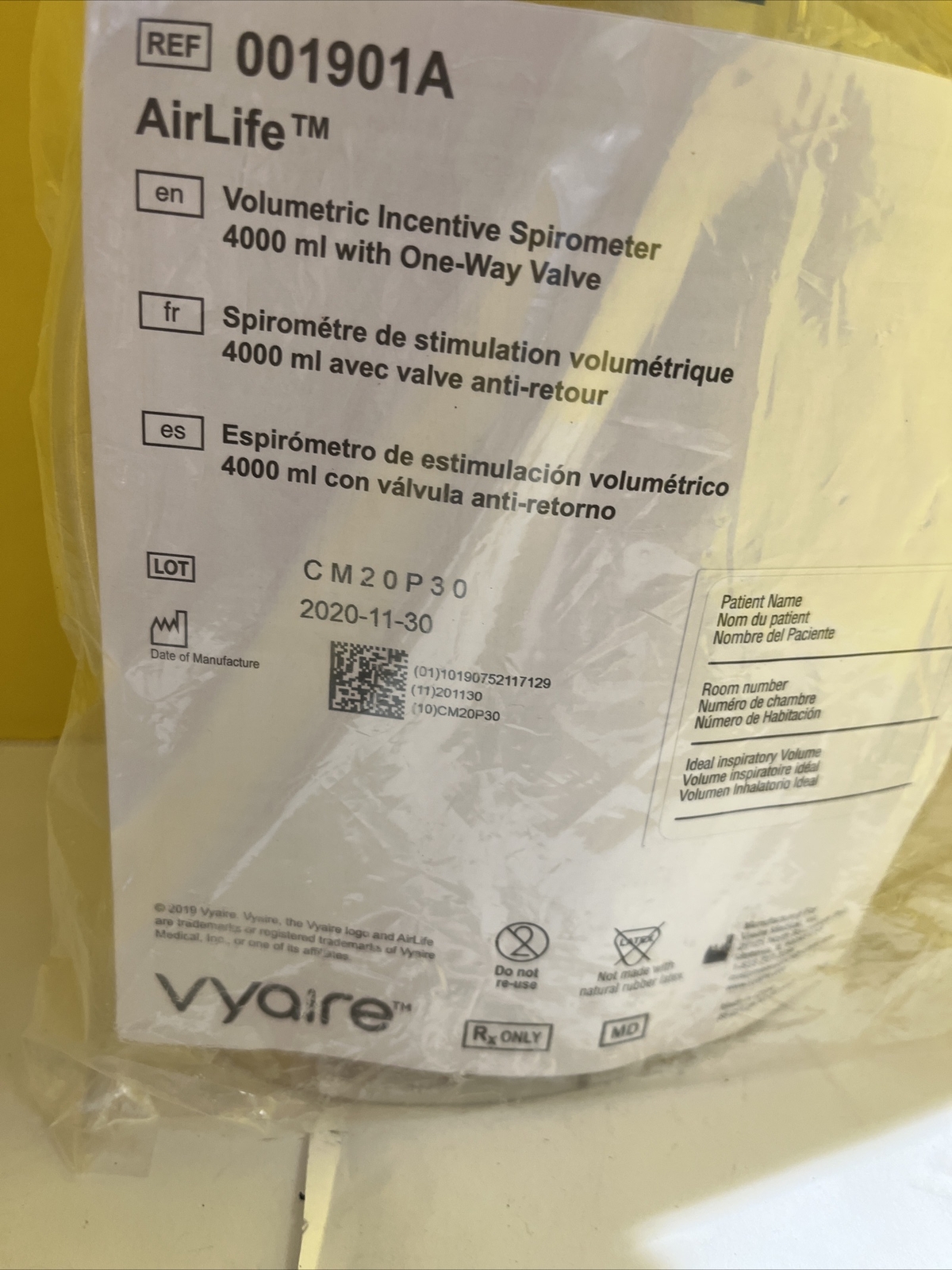 Vyaire AirLife REF 001901A Volumetric Spirometer One-Way Valve 4000 mL1